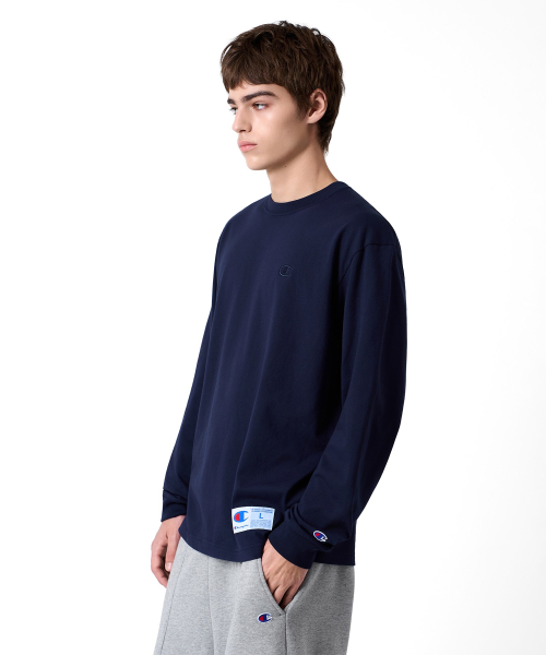 C로고 오버핏 조그택 롱슬리브 티셔츠 Navy