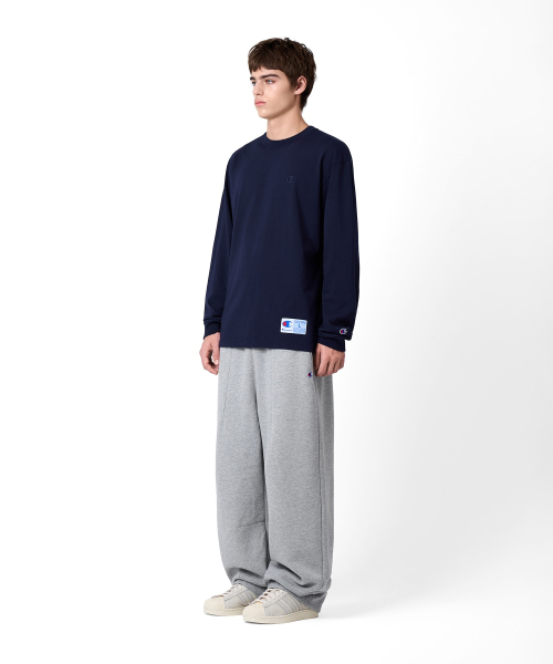 C로고 오버핏 조그택 롱슬리브 티셔츠 Navy