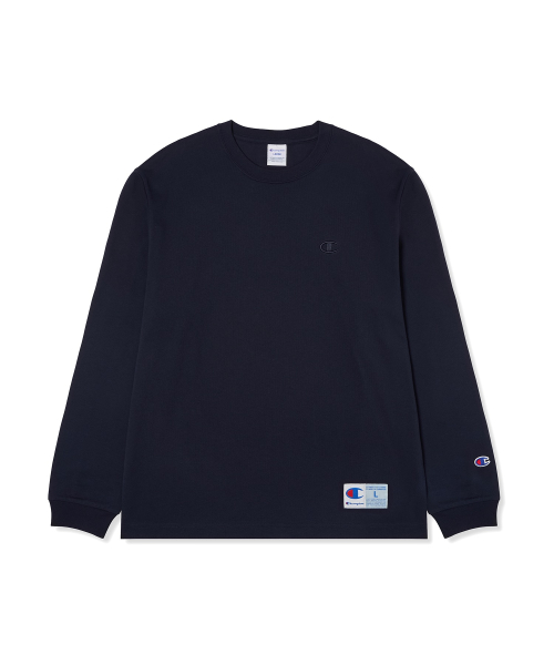 C로고 오버핏 조그택 롱슬리브 티셔츠 Navy