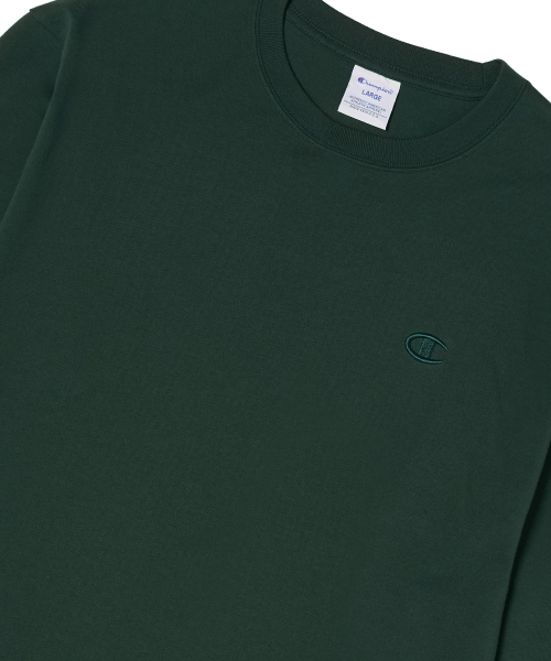 C로고 오버핏 조그택 롱슬리브 티셔츠 Dark Green