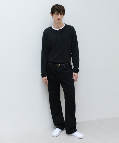 Semi-Wide Denim Pants BLACK