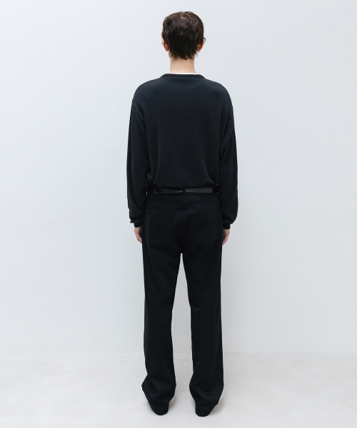 Textured Cotton Henley Neck Long Sleeve BLACK