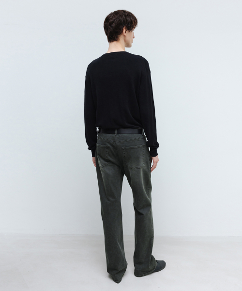 Cotton Cashmere Ribbed V-Neck Knit BLACK