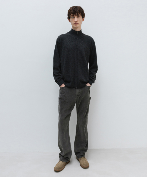 Basic Cashmere Zip-up Knit BLACK