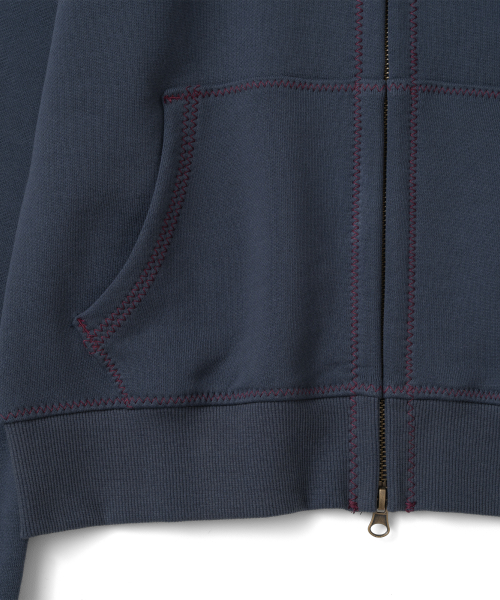 TCM zigzag stitch hooded zip-up (navy)