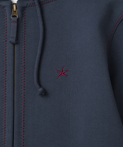 TCM zigzag stitch hooded zip-up (navy)