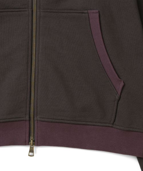 TCM colorblock hooded zip-up (dark brown)