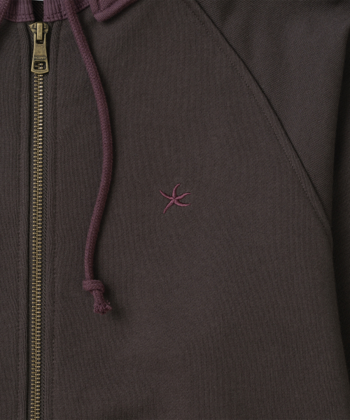 TCM colorblock hooded zip-up (dark brown)