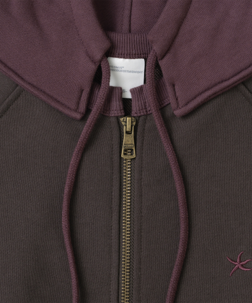 TCM colorblock hooded zip-up (dark brown)
