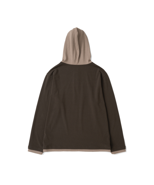 TCM button placket hoodie (brown)