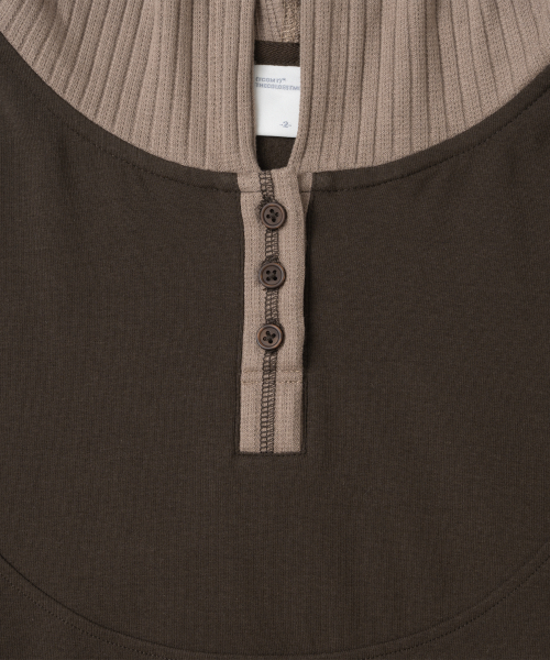 TCM button placket hoodie (brown)