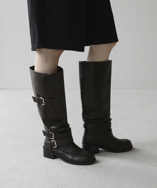 DIELLO Buckle Strap Long Boots (4.5cm)