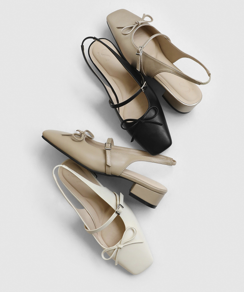 REMAREU Ribbon Slingback Flat Shoes (3cm)