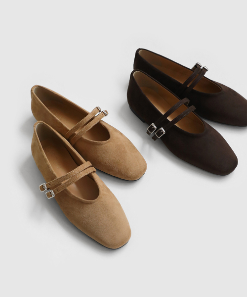 Beareu Suede Mary Jane Flat Shoes (1cm)