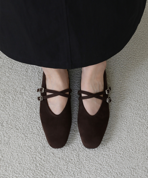 Beareu Suede Mary Jane Flat Shoes (1cm)