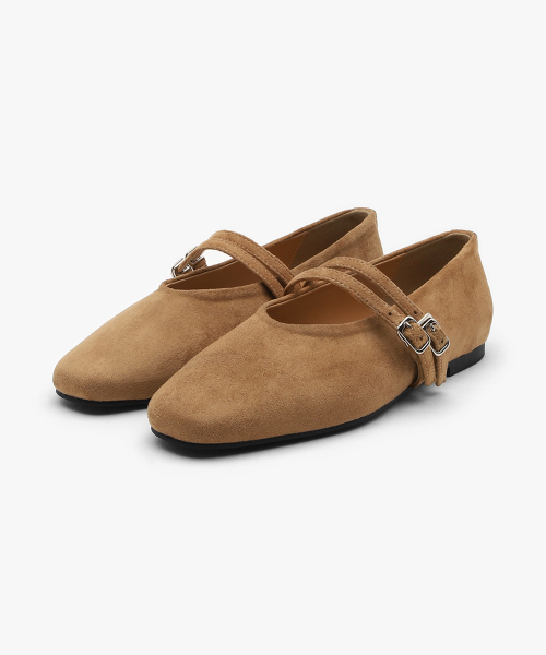 Beareu Suede Mary Jane Flat Shoes (1cm)