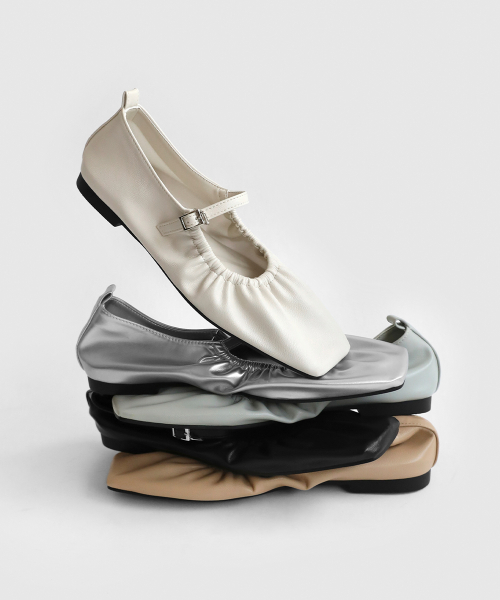 Ribela Shirring Mary Jane Flat Shoes (1cm)