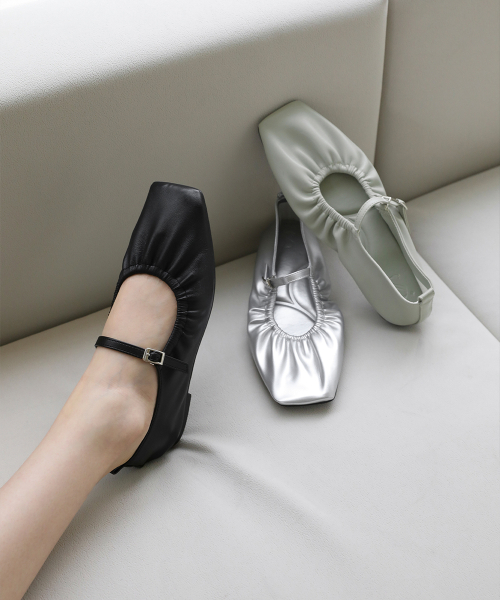 Ribela Shirring Mary Jane Flat Shoes (1cm)
