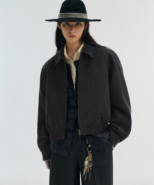 Wind Wool Blouson Jacket Grey Stripe