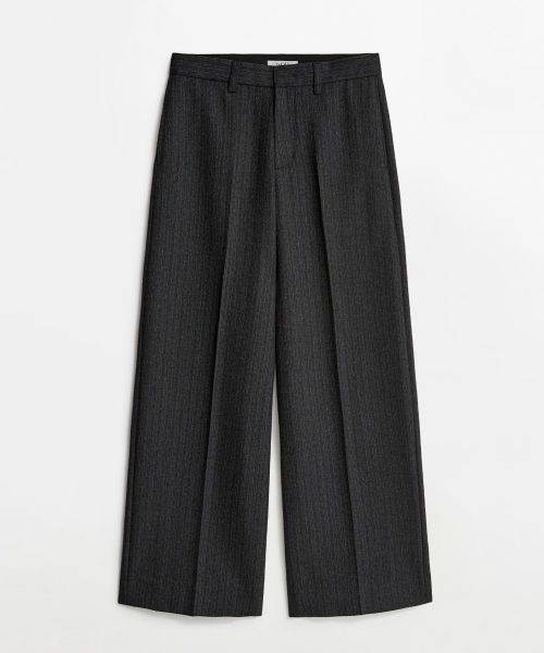 Samurai Wool Harringbone Wide Slacks Ash Black