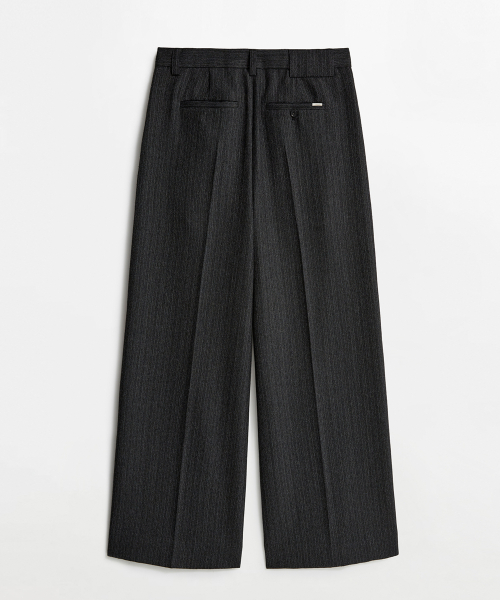 Samurai Wool Harringbone Wide Slacks Ash Black