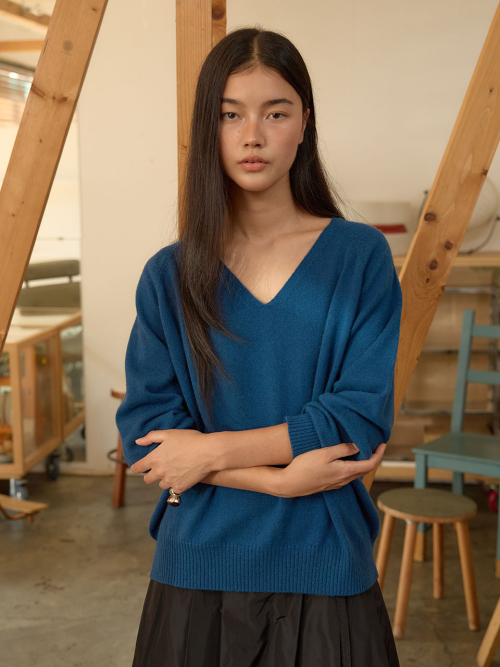 V-Neck Knit Pullover MU2678PO804M_BLUE