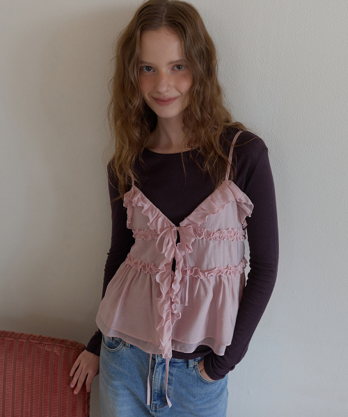 Blonde ribbon frill bustier - Pink