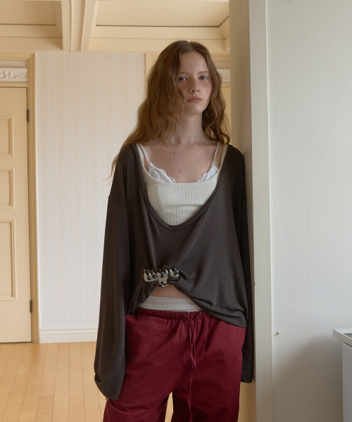 Bizz deep u-neck layered tee - Brown