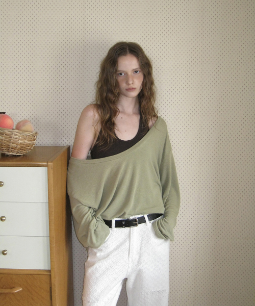 Bizz deep u-neck layered tee - Olive