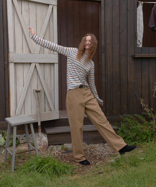 Comma stripe long sleeve tee - Brown
