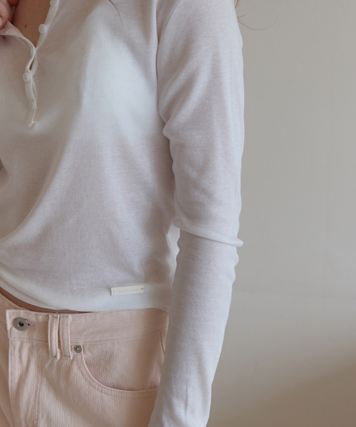 Fina button tencel layered tee - Ivory