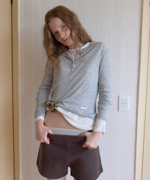 Fina button tencel layered tee - Gray