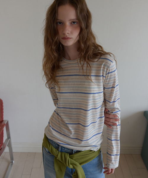 Comma stripe long sleeve tee - Skyblue