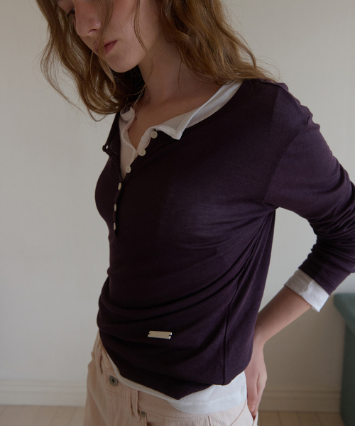 Fina button tencel layered tee - Purple