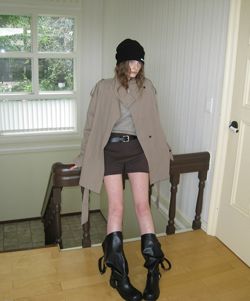 Nell high-neck half trench coat - Mocha beige