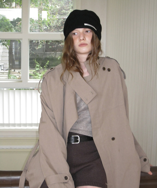 Nell high-neck half trench coat - Mocha beige