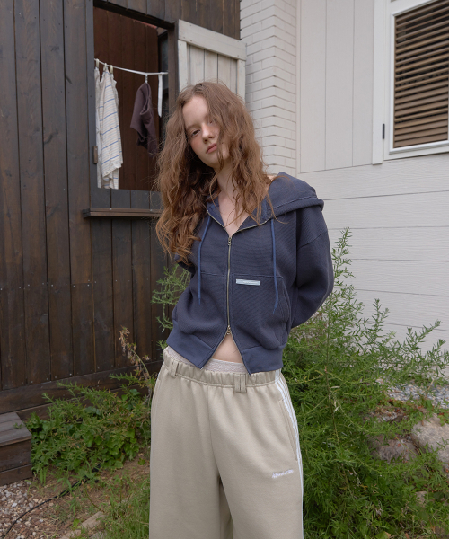 Slice waffle hoodie zip-up - Navy