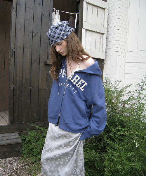 Mei patch hoodie zip-up - Cobalt blue