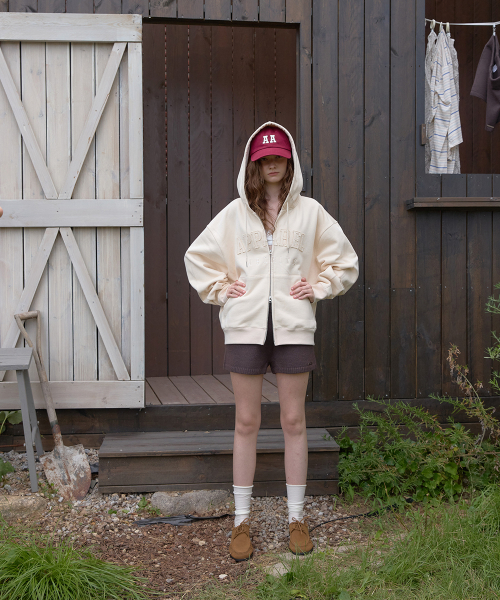 Mei patch hoodie zip-up - Cream