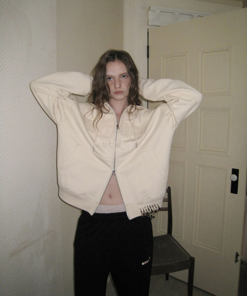 Mei patch hoodie zip-up - Cream