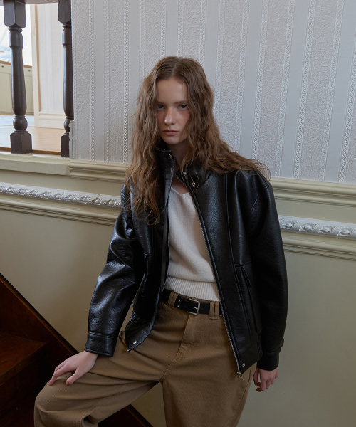 Vase leather blouson - Black