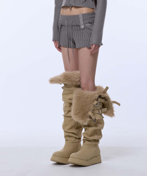 SYMBOL STRAP POCKET KNIT SHORTS_GREY
