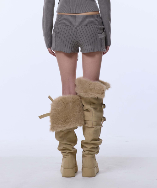 SYMBOL STRAP POCKET KNIT SHORTS_GREY