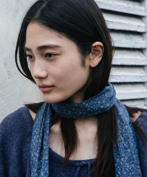 VINTAGE FLORAL COTTON SCARF, BLUE