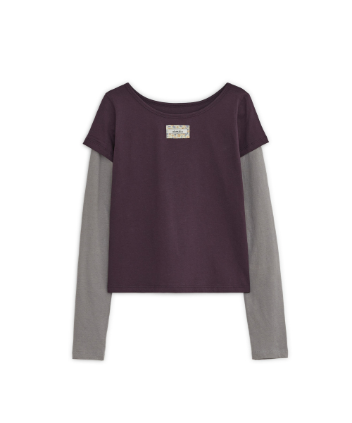 FLORAL LABEL LAYERED T-SHIRT, PURPLE