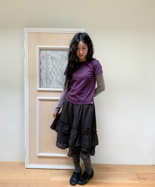 FLORAL LABEL LAYERED T-SHIRT, PURPLE