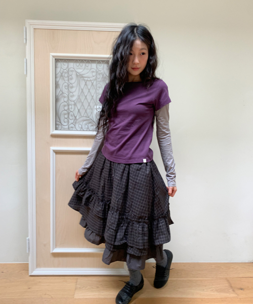 FLORAL LABEL LAYERED T-SHIRT, PURPLE