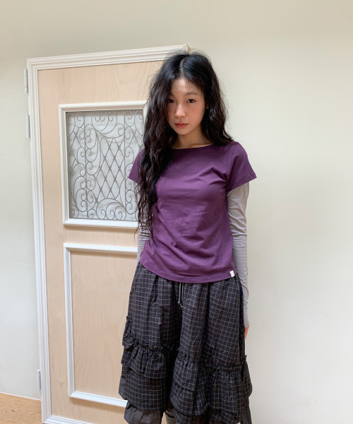 FLORAL LABEL LAYERED T-SHIRT, PURPLE