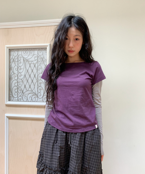 FLORAL LABEL LAYERED T-SHIRT, PURPLE