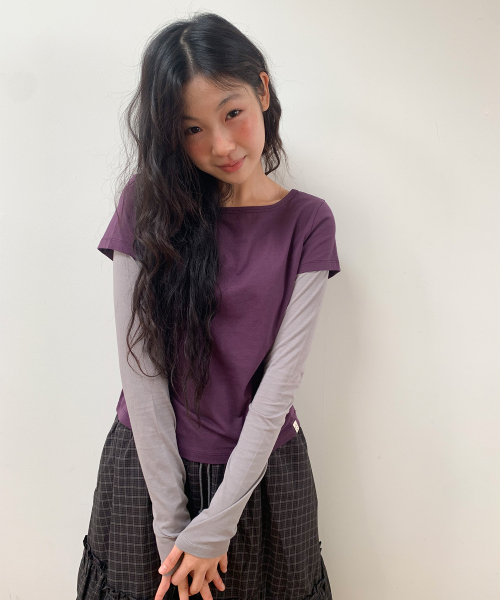FLORAL LABEL LAYERED T-SHIRT, PURPLE